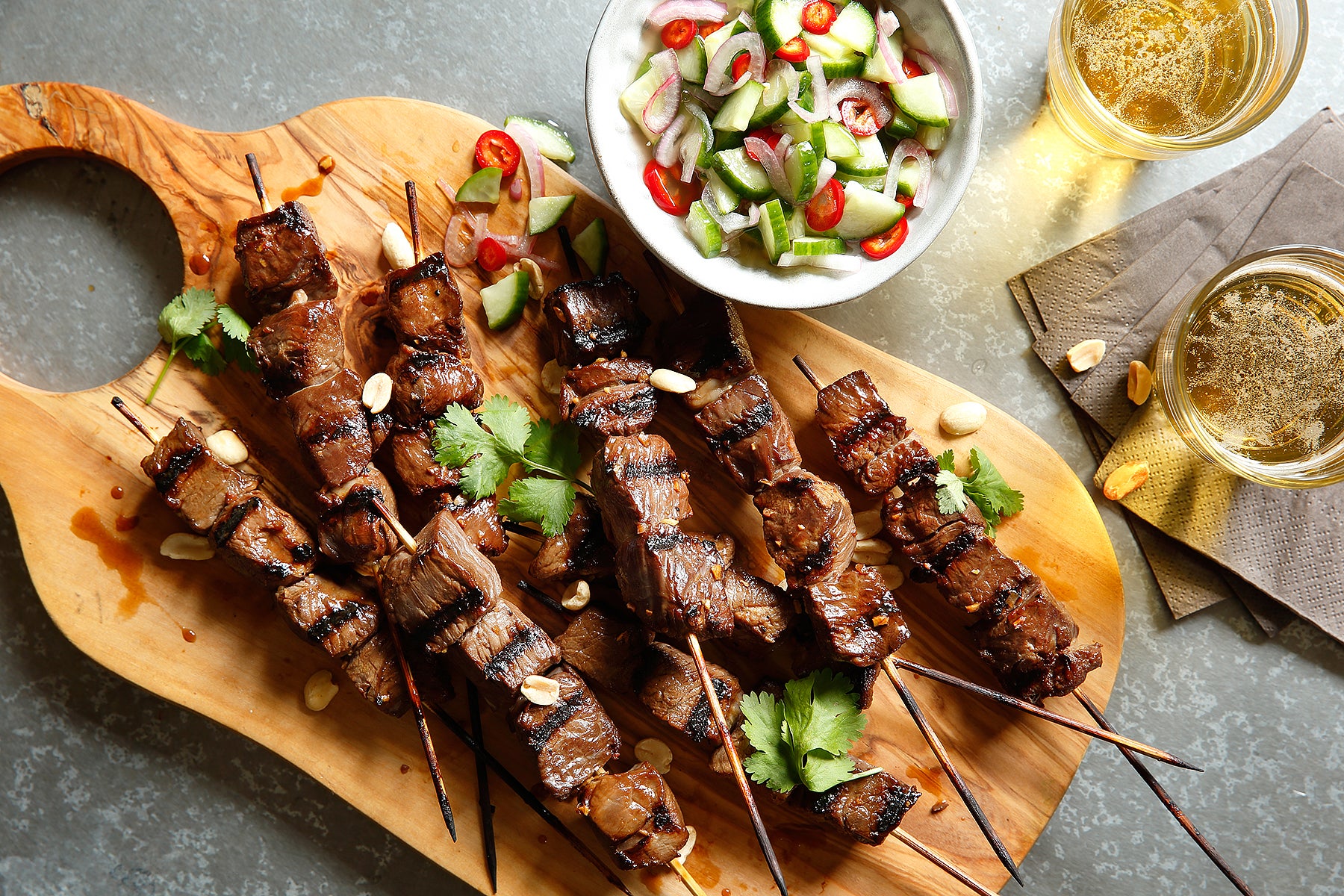 Southeast Asian Lamb Skewers with Spicy Cucumber Relish