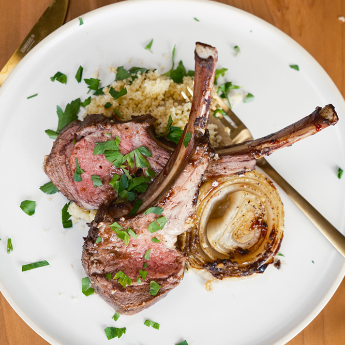 Cumin & Pomegranate-Glazed Rack of American Lamb