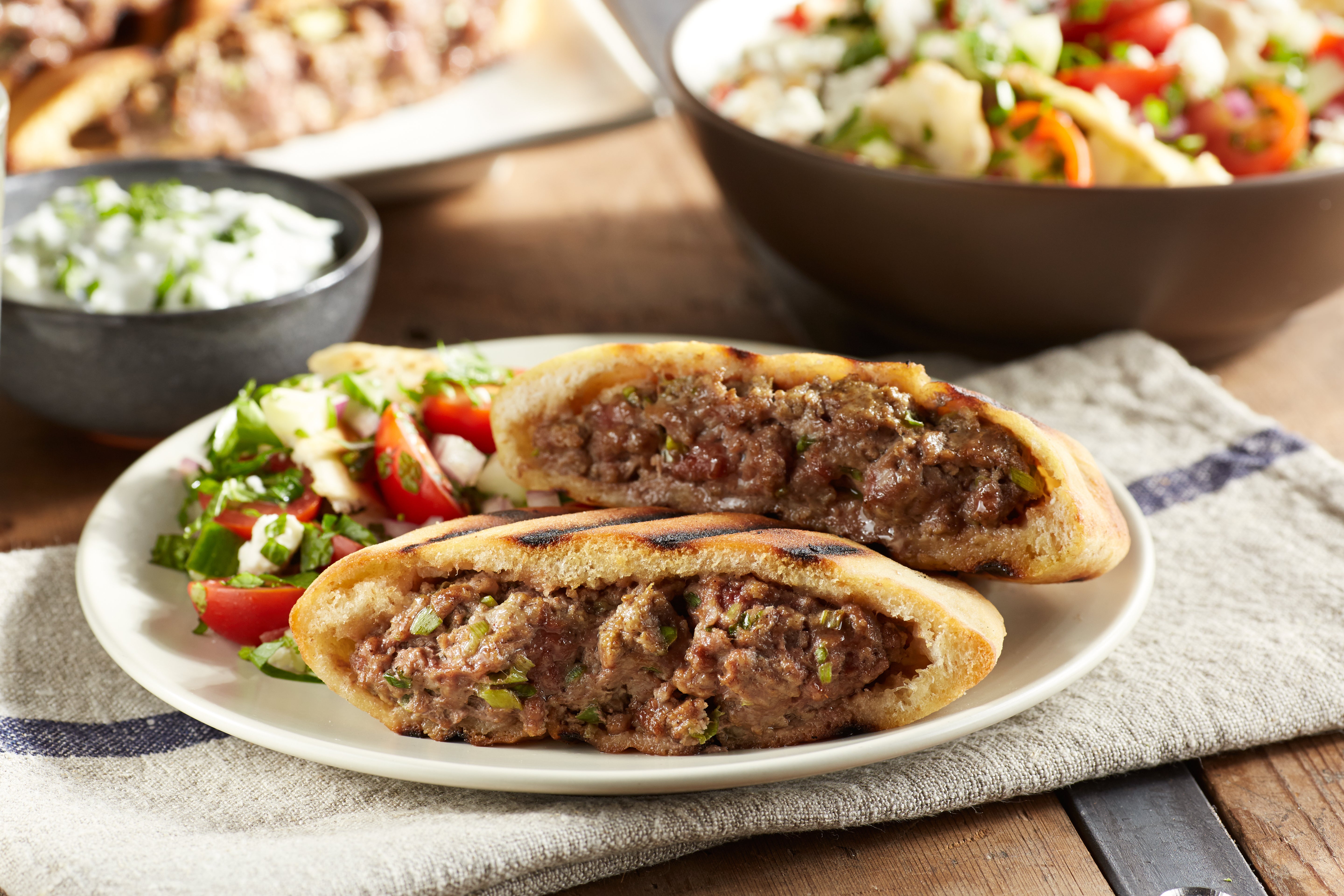 Grilled Lamb Burgers with Green Onions in Pita