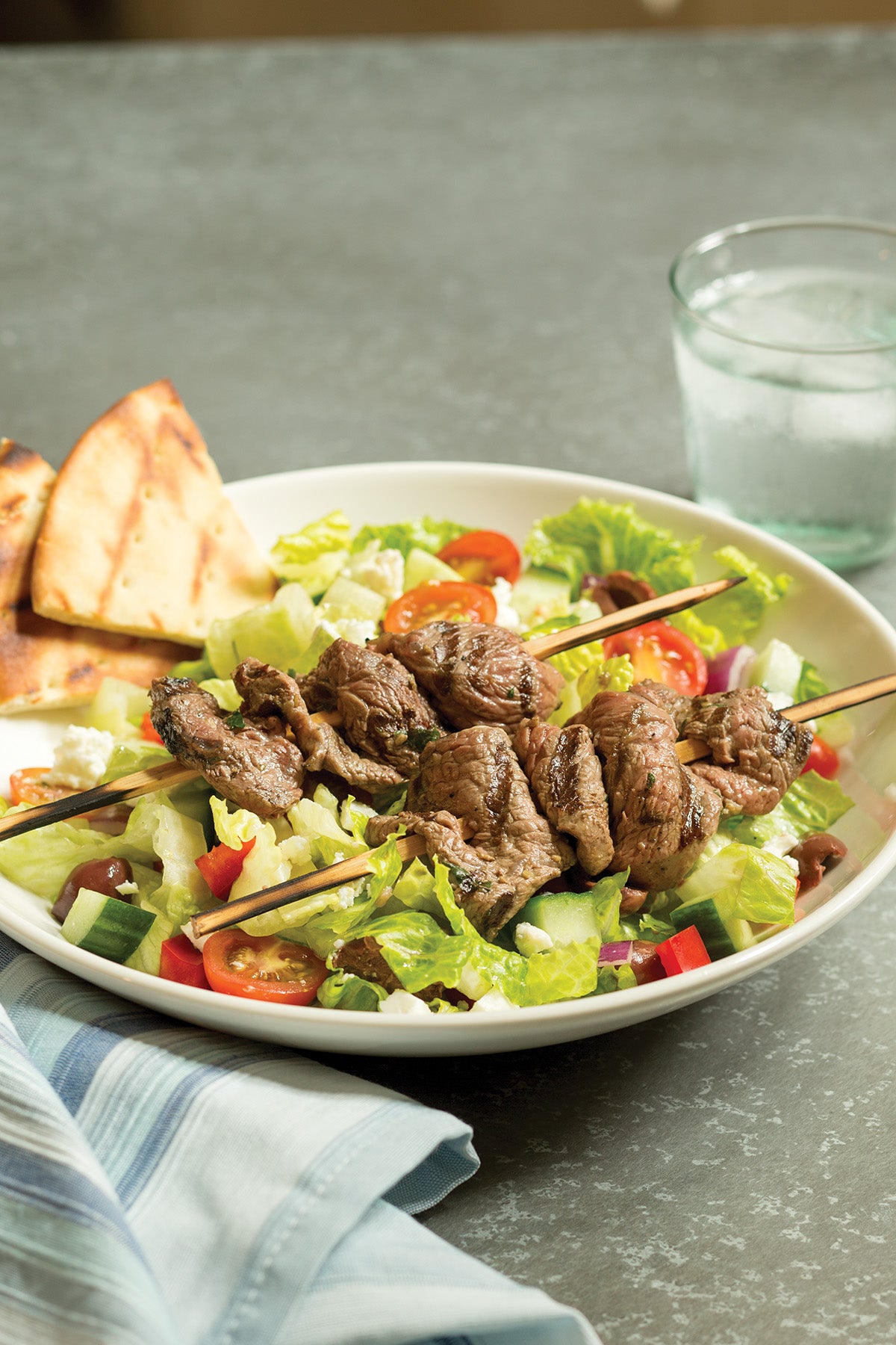 Lamb Skewers with Greek Salad