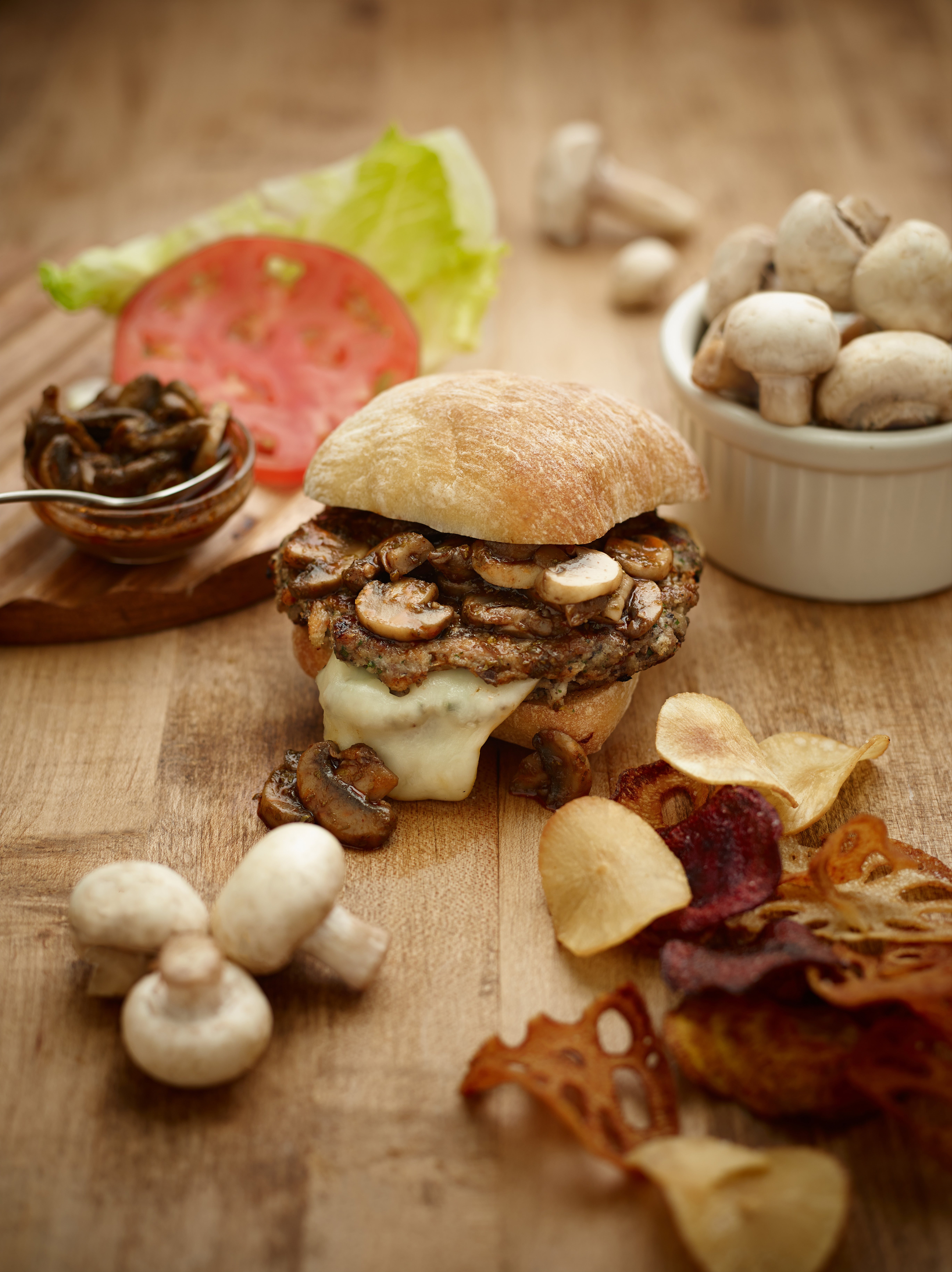 Muenster-Stuffed Veal & Mushroom Burger