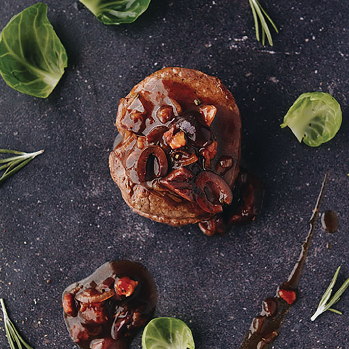 Veal Medallions with Dates, Rosemary & Pancetta