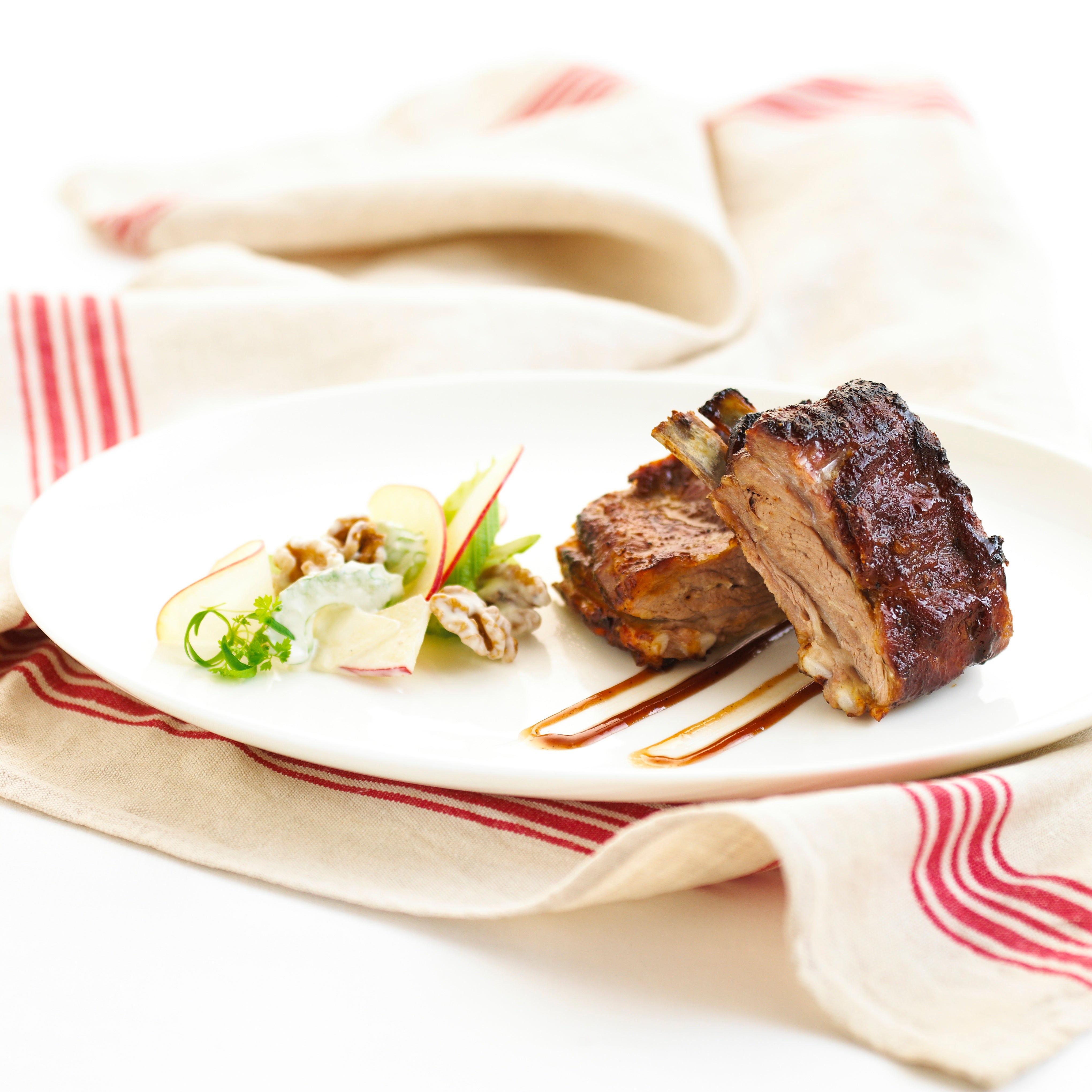 Sticky Barbecue Ribs with Waldorf Salad