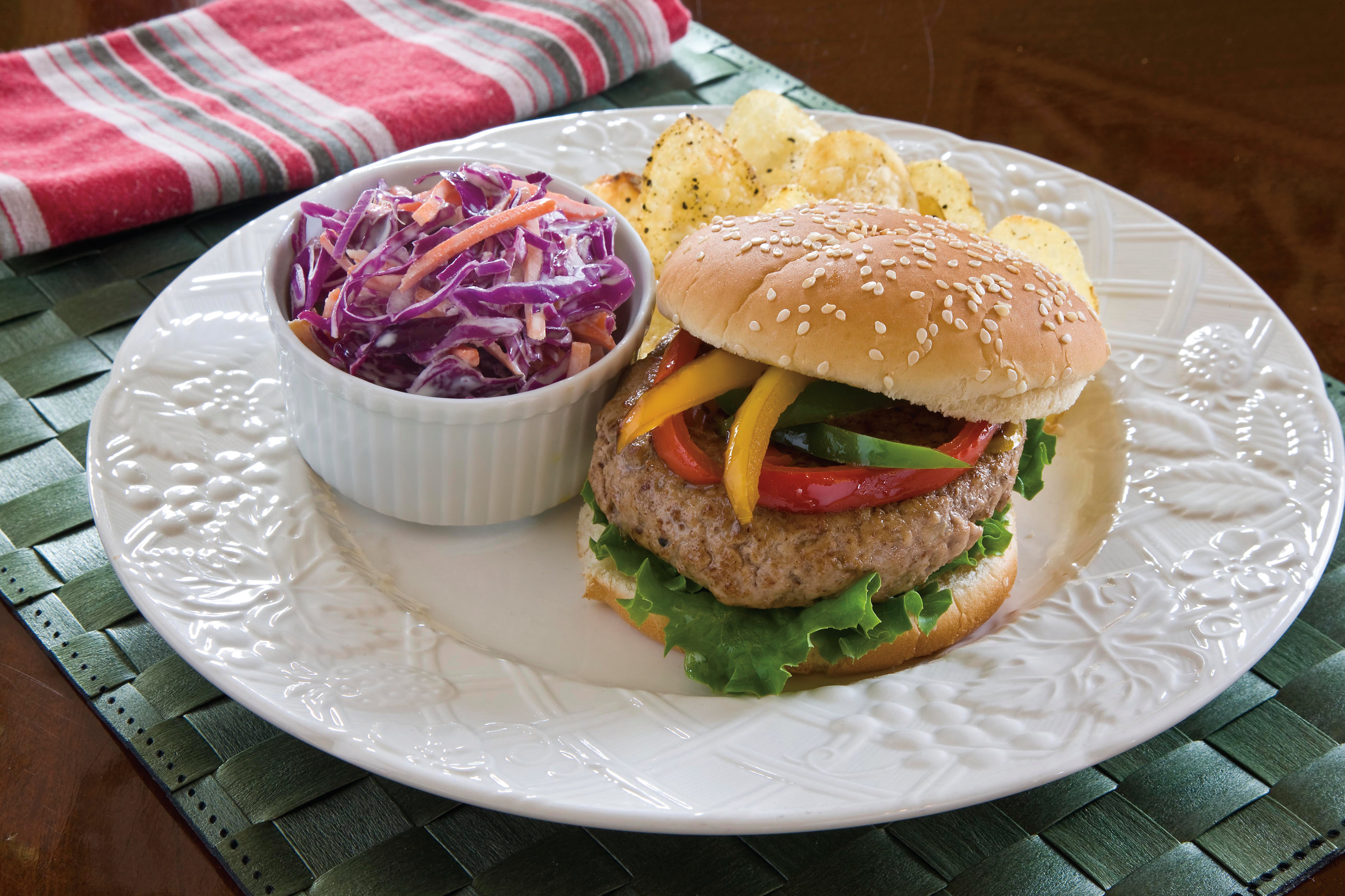 Veal Burgers with Sautéed Peppers