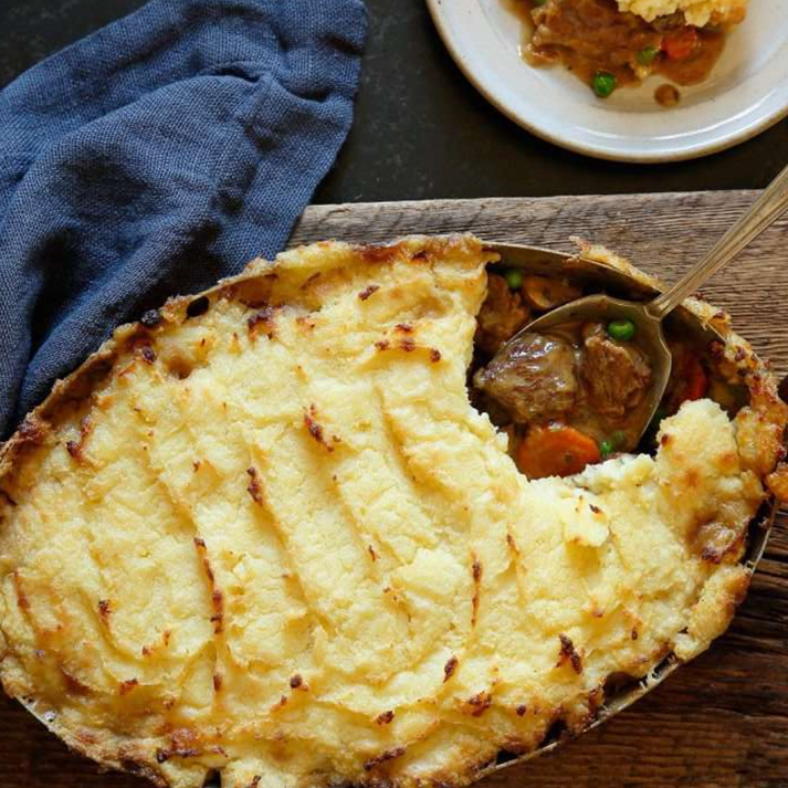 Shepherd's Pie with Mushrooms, Stout & Horseradish Potatoes
