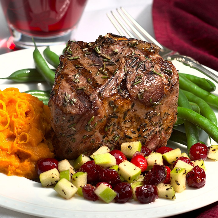 Rosemary Grilled Lamb Loin Chops with Cranberry & Peppered Apple Relish