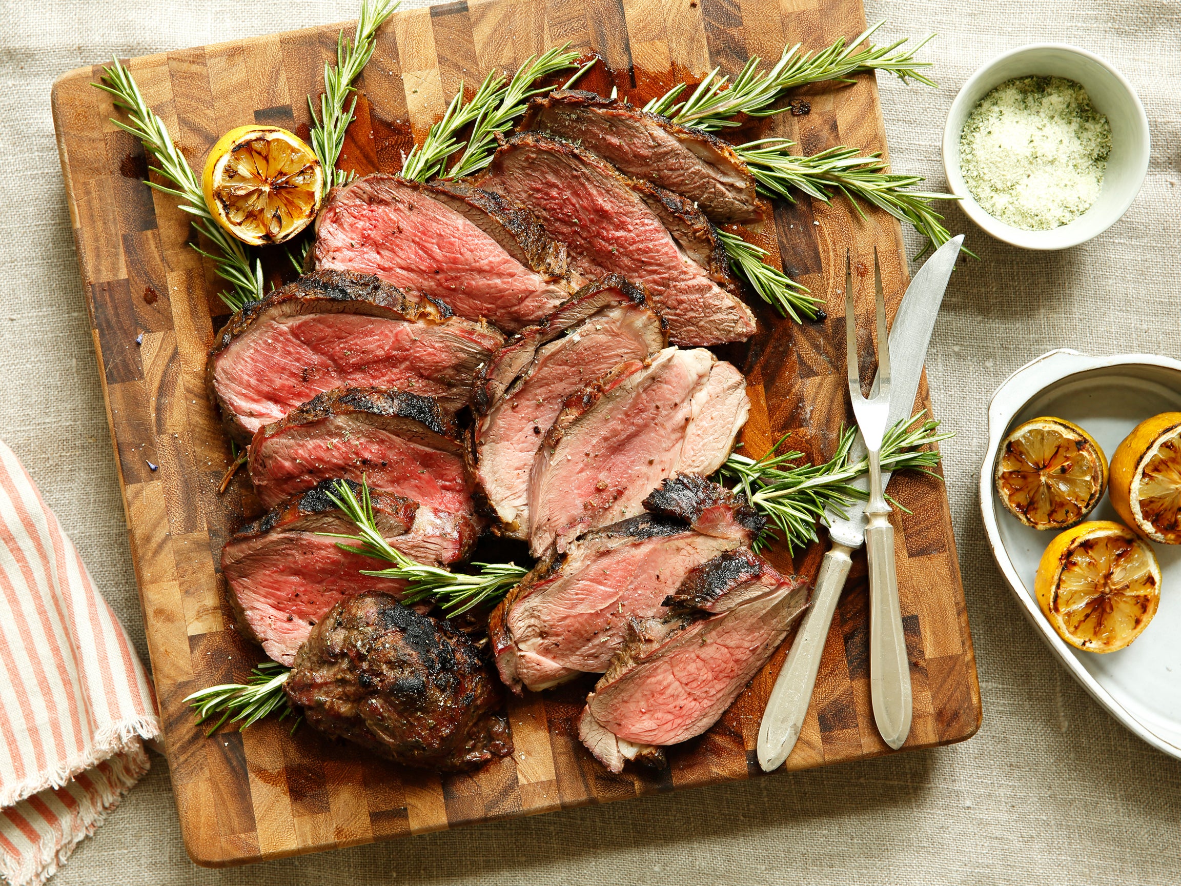 Grilled Butterflied Leg of Lamb with Rosemary Sea Salt & Charred Lemons
