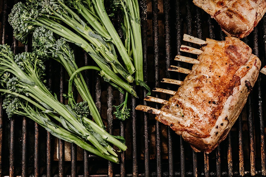 Grilled Racks of Lamb with Broccolini & Herbed Potato Salad