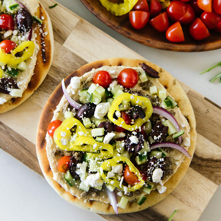 Grilled American Lamb Greek Pita Pizzas
