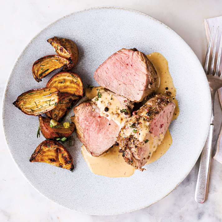 Roasted Honey & Pink Pepper Veal Loin with Brie Sauce