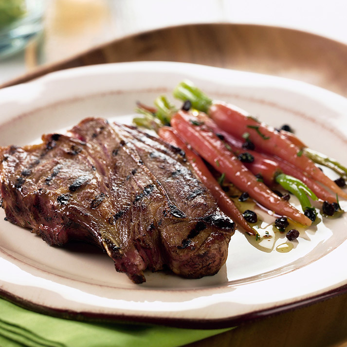 Caramelized Australian Lamb Chops with Grilled Rosemary Carrots