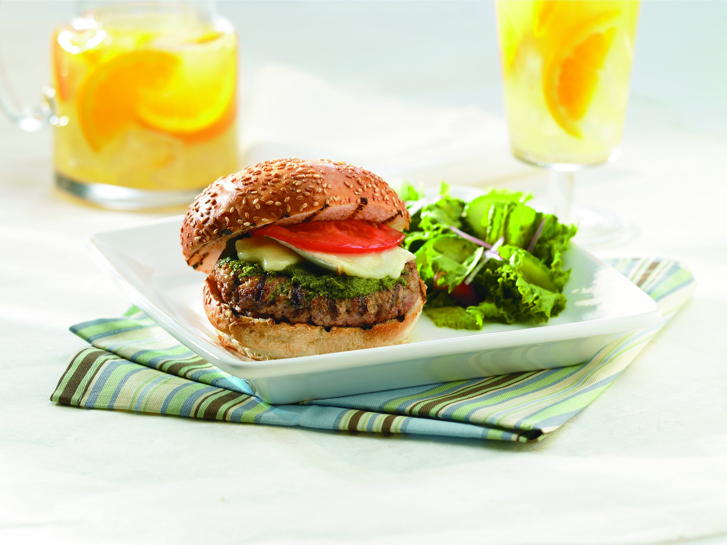 Veal Burgers with Pesto & Brie